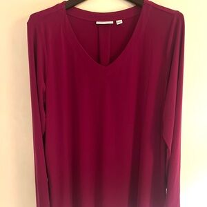 Susan Graver Top Women's XL Fuchsia Liquid Knit Tunic Office Minimalist V-Neck